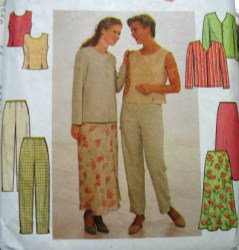 7970  Sim7970  Simplicity V-JACKET, SHELL TOP,  LONG BIAS SKIRT, PANTS PATTERN 4-8, or 10-14 or 16-20 Choice Uncut